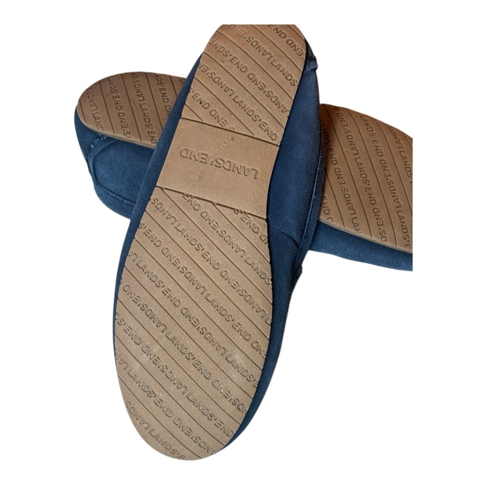 NWOB Lands' End Women's Blue Suede Moccasin Shearling Lined Slippers Size 8 - Picture 5 of 14